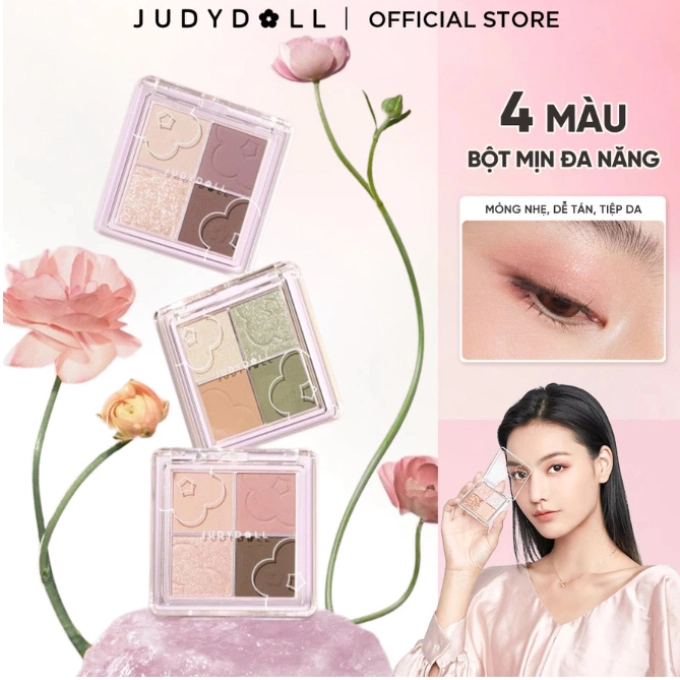Bảng Phấn Mắt 4 Màu JUDYDOLL Eyeshadow Palette – Tông Màu Tự Nhiên, Lên Màu Chuẩn, Mịn Màng 4.8g