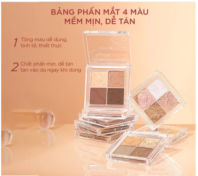 Bảng Phấn Mắt 4 Màu JUDYDOLL Eyeshadow Palette – Tông Màu Tự Nhiên, Lên Màu Chuẩn, Mịn Màng 4.8g